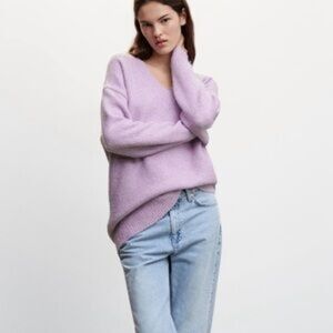 Mango Mng Lavender V-Neck Sweater Oversized